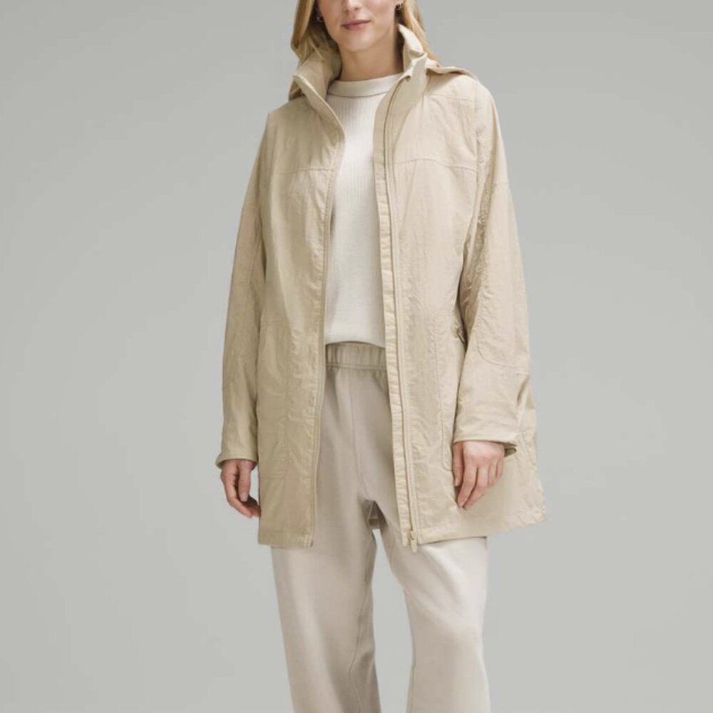 Lululemon Hooded Mid-Length Utility Jacket Trench Glyde Full Zip Size Large